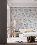 Minimalist Line Art Wallpaper - Abstract Faces Design