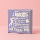 Advice From Unicorn Wooden Box Sign | Purple with White Lettering 6" x 6"