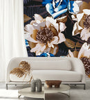 Brown and Blue Flowers Wallpaper