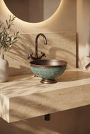 Aged Copper Bathroom Sink with Faucet