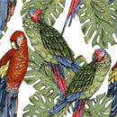 Parrots on Leaves Wallpaper