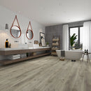 WPC Vinyl Rigid Core 9" Width 60" RL 8.5mm Thick, 1.5mm IXPE Akaroa Ash Romulus Floors - Mazzia Collection bathroom view 2