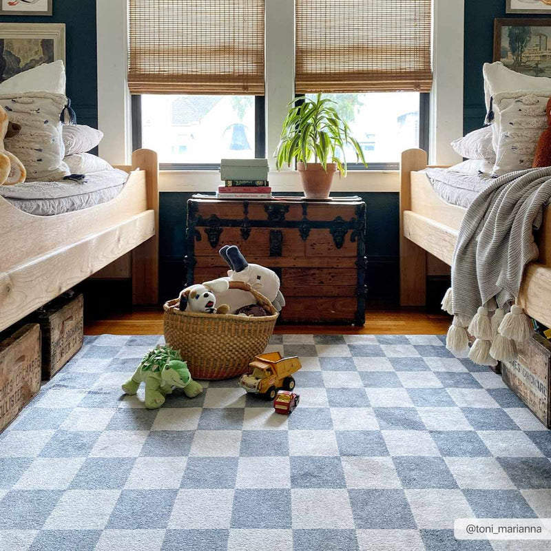 Alie Gray Checkered Washable Area Rug