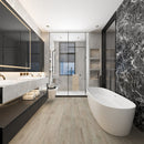 SPC Vinyl Rigid Core 7" Width 60" RL, 6mm Thick, 1.5mm IXPE Alloyed Bay Amare Floors - Mazzia Collection Product shoot Wash room view