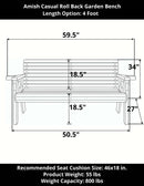 Amish Casual Waterford Hanging Bed Swing for Porch, 5 Ft Dark Walnut with Clearcoat