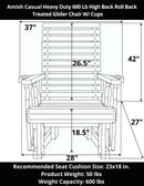 Amish Casual Heavy Duty 600 Lb High Back Roll Back Treated Glider Chair