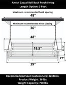 Amish Casual 3 Foot Roll Back Porch Swing in Cedar with Clearcoat