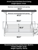 Amish Casual 4 Foot Roll Back Porch Swing in Oak Stain