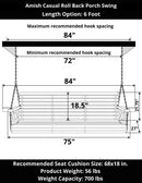 Amish Casual 6 Foot Roll Back Porch Swing in Oak Stain