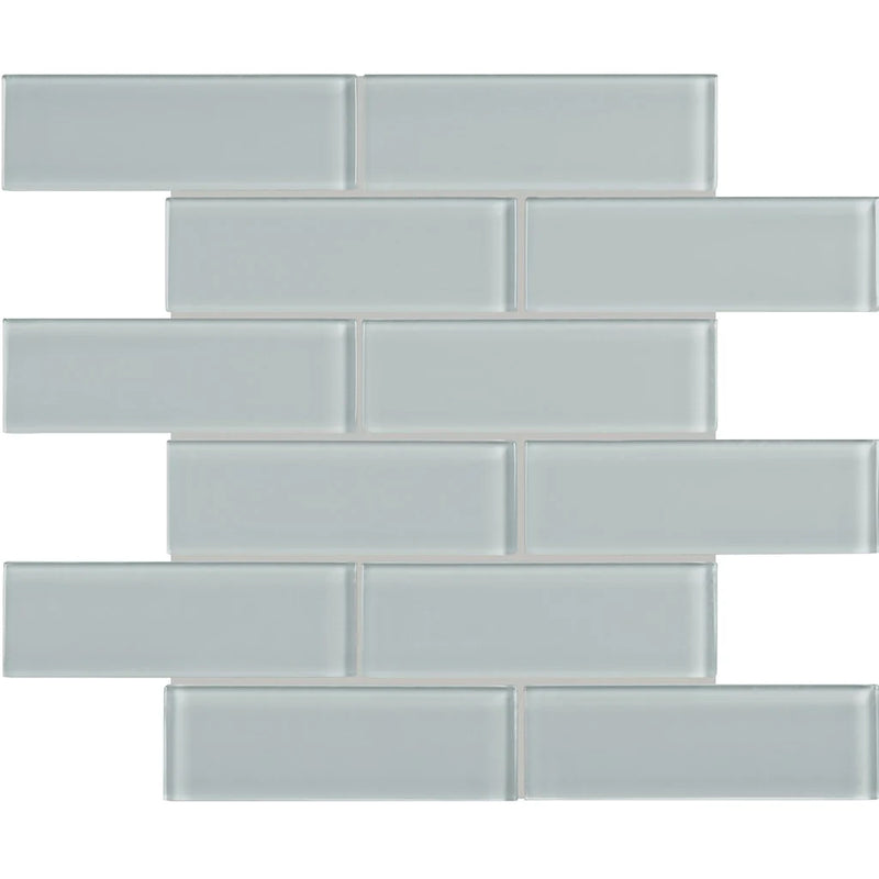 Aquatica 2x6 brick cloud mosaic glass tile on 11.75x11.75 element series ANAELEMCLOUD26 top view
