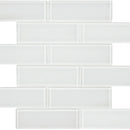 Aquatica 2x6 brick ice mosaic glass tile on 11.75x11.75 element series ANAELEMICE26 top view