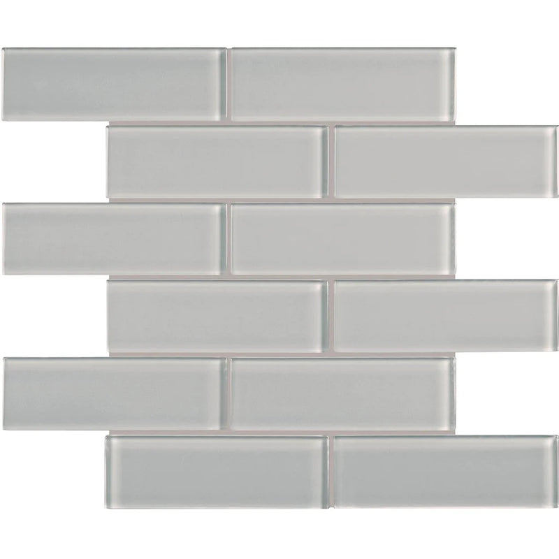 Aquatica 2x6 brick shadow mosaic glass tile on 11.75x11.75 element series ANAELEMSHAD26 top view