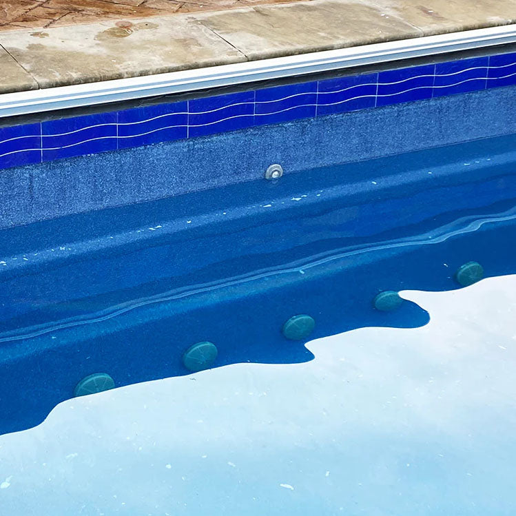 Aquatica Cobalt Glass Border Tile 6x12 TRMBORDCOBALWAVE Border wave series installed pool view