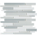 Aquatica Random linear shades of grey mosaic glass tile on 11.75x11.75 element series ANAELEMSOGRS top view