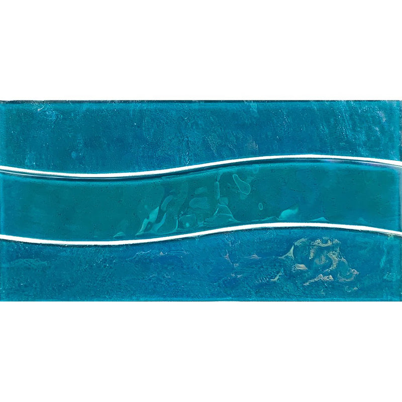 Aquatica Turquoise Glass Border Tile 6x12 TRMBORDTURQWAVE Border wave series top view