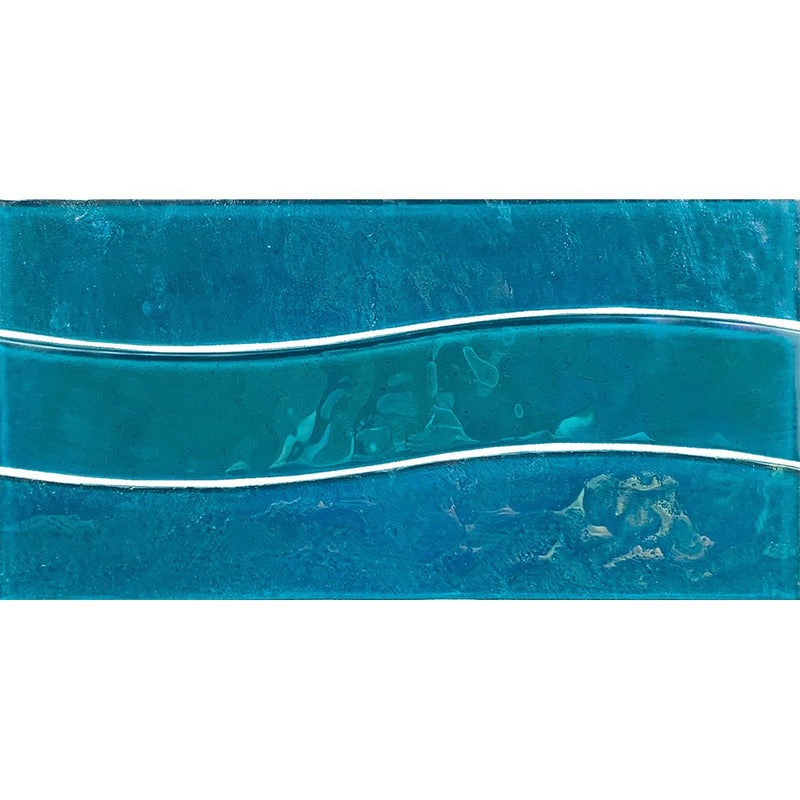 Wave Sea Cobalt Blue Pool Tile - 6x12 Inch Porcelain Border Tile On Mesh