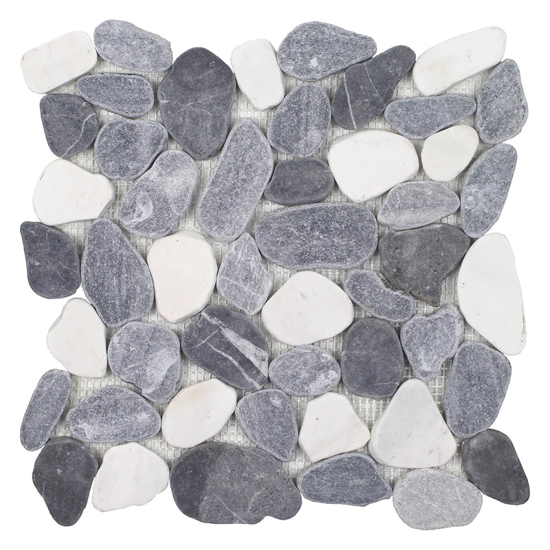 Aquatica White blue grey mix Pebble Stone Mosaic Tile on 11.5x11.5 Mesh VHSBEACWBGSMO top view