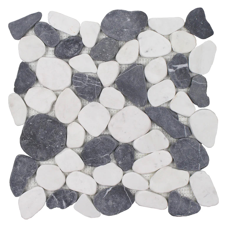 Aquatica White blue mix Pebble Stone Mosaic Tile on 11.5x11.5 Mesh VHSBEACWBMSMO top view