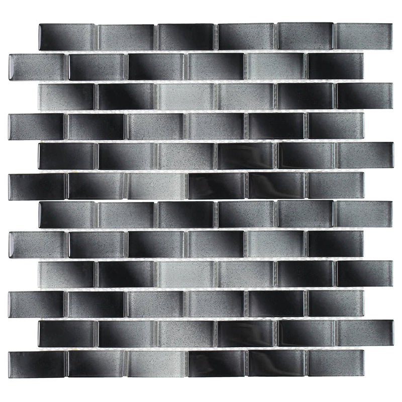 Aquatica alpha black 1x2 mosaic glass tile 12x12 TAEALPHBLACK12 top view