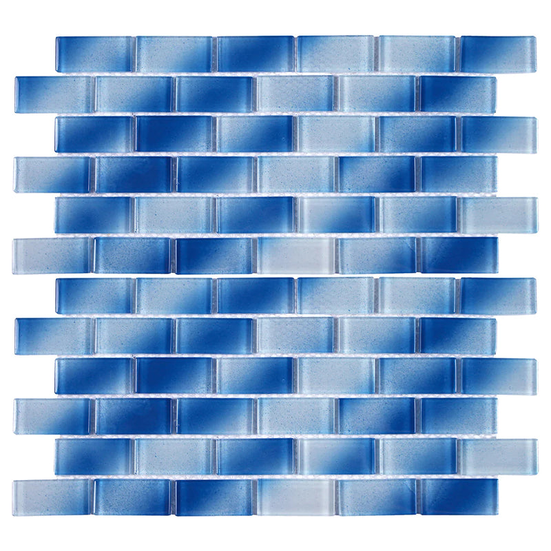 Aquatica alpha blue 1x2 mosaic glass tile 12x12 TAEALPHBLUE12 top view