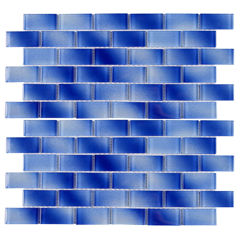 Aquatica alpha cobalt 1x2 mosaic glass tile 12x12 TAEALPHCOBALT12 top view