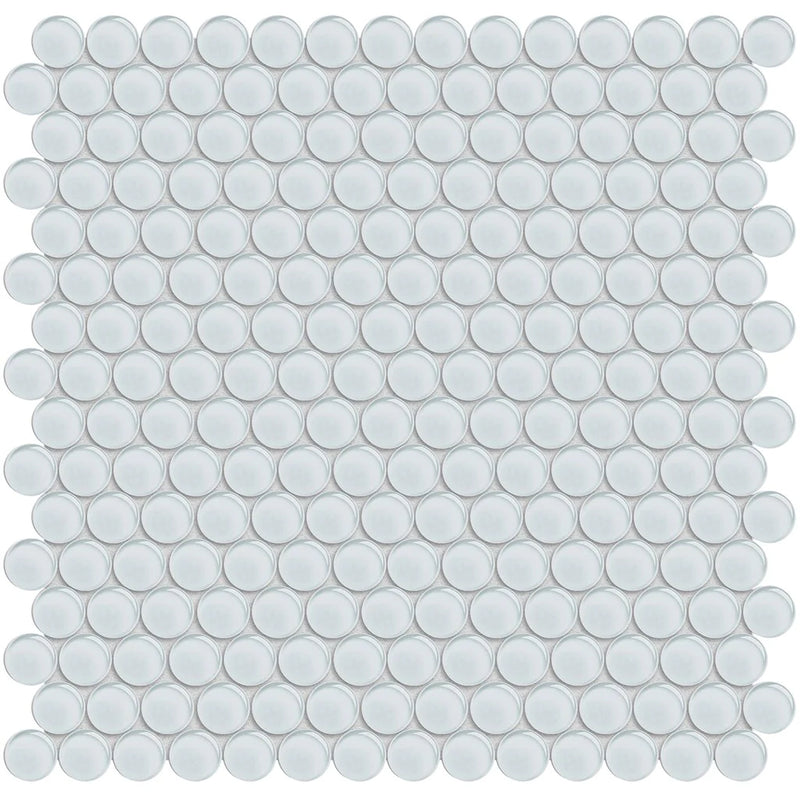 Aquatica penny round ice mosaic glass tile on 11.5x11.75 element series ANAELEMPNRDICE top view