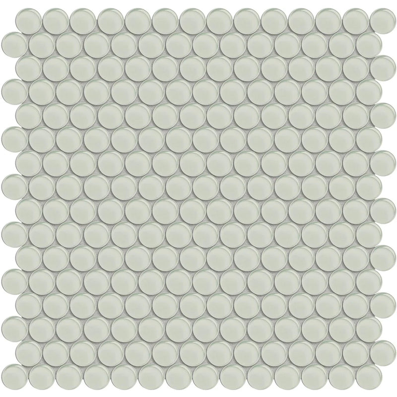 Aquatica penny round sand mosaic glass tile on 11.5x11.75 element series ANAELEMPNRDSAND top view