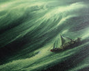 Sailboat in a hurricane, watercolor painting, framed canvas print, sailing in the eye of the storm