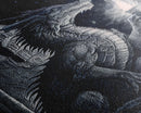 Black and white fantasy dragon, framed canvas print