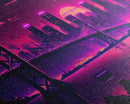 Cyberpunk San Francisco, Futuristic city skyline art, framed canvas print,  Synthwave / vaporwave cityscape decor