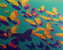 Synthwave Tangerine butterflies, beautiful butterfly art, framed canvas print, framed wall art