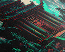 Japanese Pagoda pixel art, cyberpunk style pagoda, framed canvas print