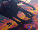 Elephants of Africa, Vibrant and colorful landscape, vaporwave, framed canvas print