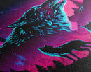Wolves Howling at the moon, 3 wolf moon, framed canvas print, vaporwave art, Animal art, predator art