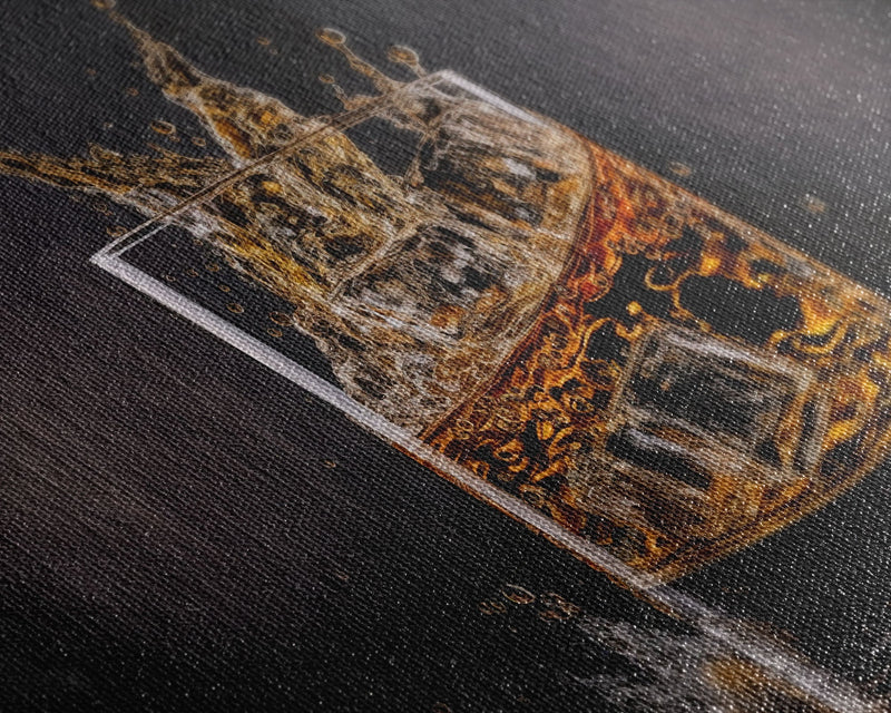 Whiskey Wall Décor, Glass of Whiskey with Splash, Man Cave Wall Art, Whisky Artwork, Home Bar Decor, Framed Canvas Print