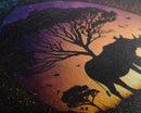 Rhino Silhouette against a starry night sky, wildlife art, animal prints, framed canvas print