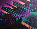 Retro Style Synthwave Wireframe City, Outrun Style, Framed Canvas Print, 80s Vibes Art