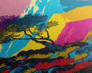 Retro Midcentury Style Wall Art, Framed Canvas Print, Colorful Wall Art, Mountain Landscape, Office Decor, Low Res Art
