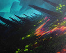 Luminescent magical forest canvas print, glowing trail though the trees, fantasy art, gloomy wall art, dark decor