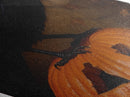 Crow Atop A Jack O Lantern, Canvas Textured Print, Halloween Decor, Raven Painting, Victorian Oil Painting Print, Macabre Horror Print