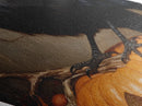 Creepy crow on heart-eyed jack-o-lantern Diamond Shaped Art Canvas Embossed Print with spooky season charm and gothic whimsy