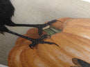 Gothic crow on jack-o-lantern with fall leaves Canvas Art Print in haunting Halloween Diamond Shaped Art composition