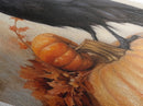 Pumpkin patch crow with eerie stare Canvas Embossed Print in Diamond Shaped Art layout with Halloween gothic and spooky vibes