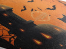 Black cat and jack-o-lantern tower Canvas Embossed Print with full moon, spooky trees, and Diamond Shaped Art Halloween vibe