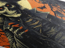 Skull-faced witch with jack-o-lantern and bats Canvas Art Print in dramatic gothic Halloween Diamond Shaped Art composition