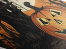 Sinister jack-o-lantern with haunted trees Canvas Embossed Print in spooky Halloween style and vintage Diamond Shaped Art design