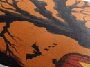 Grinning black cat in twisted tree Canvas Art Print with jack-o-lanterns and spooky vintage Diamond Shaped Art Halloween