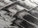 Cursed mansion with looming skull Canvas Embossed Print in macabre black ink style and Victorian gothic Diamond Shaped Art