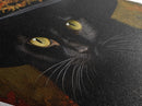 Black Cat With a Witch's Hat, Diamond Shaped Canvas Art Print, Halloween Painting Decor