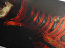 Regal Skull in Golden Crimson Suit Diamond Shaped Art Canvas Embossed Print Gothic Aristocratic Halloween Macabre Style